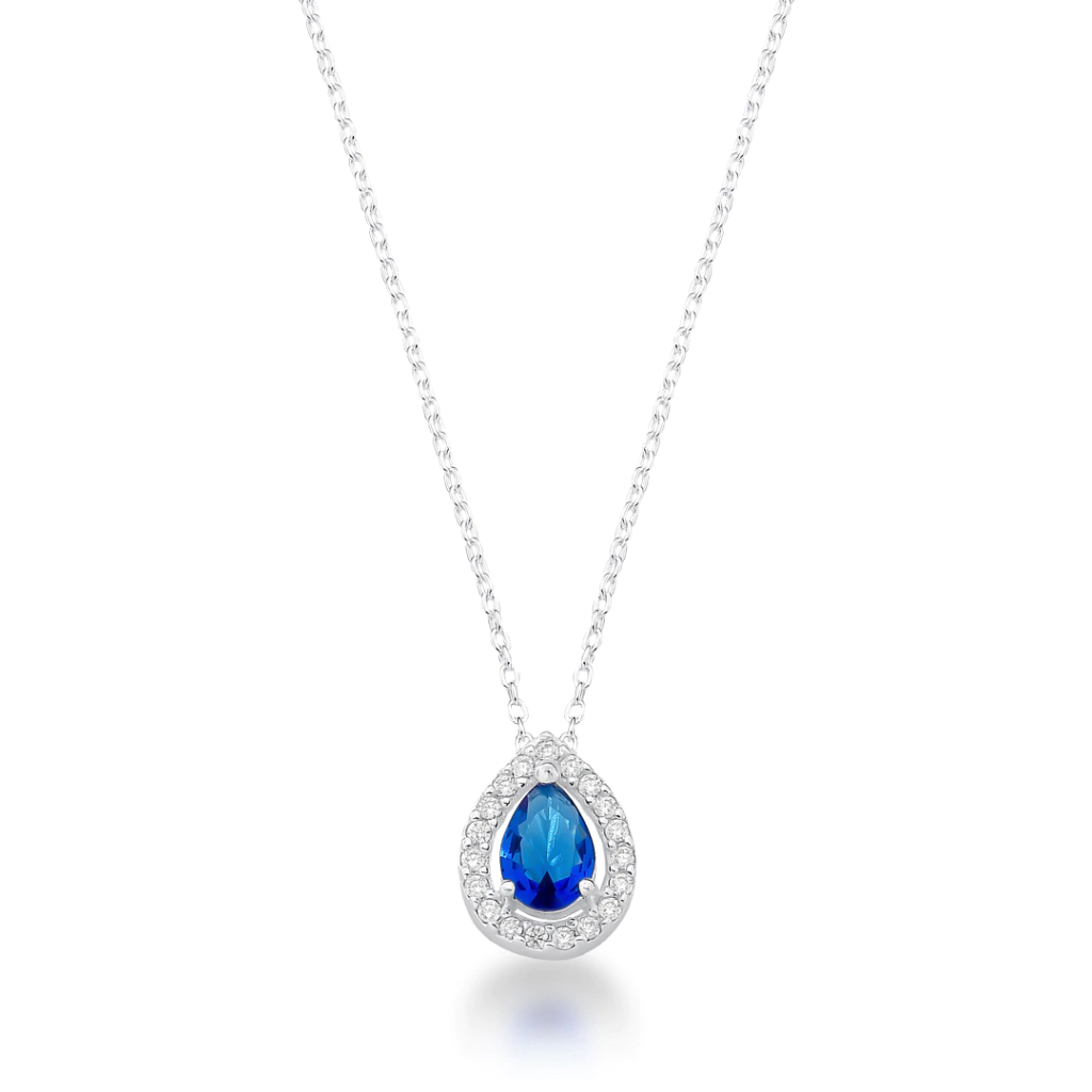 Colar Ponto de Luz Gota Cravejada Azul Prata 925