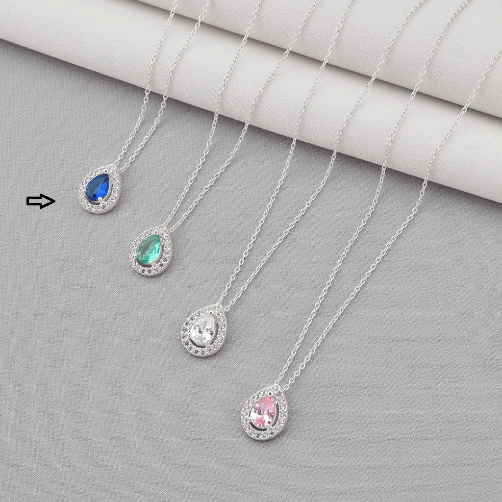 Colar Ponto de Luz Gota Cravejada Azul Prata 925