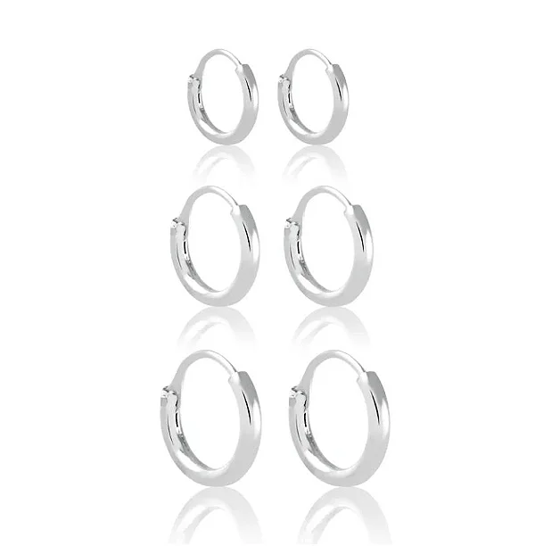 Brinco Trio de Argolas Lisas Prata 925