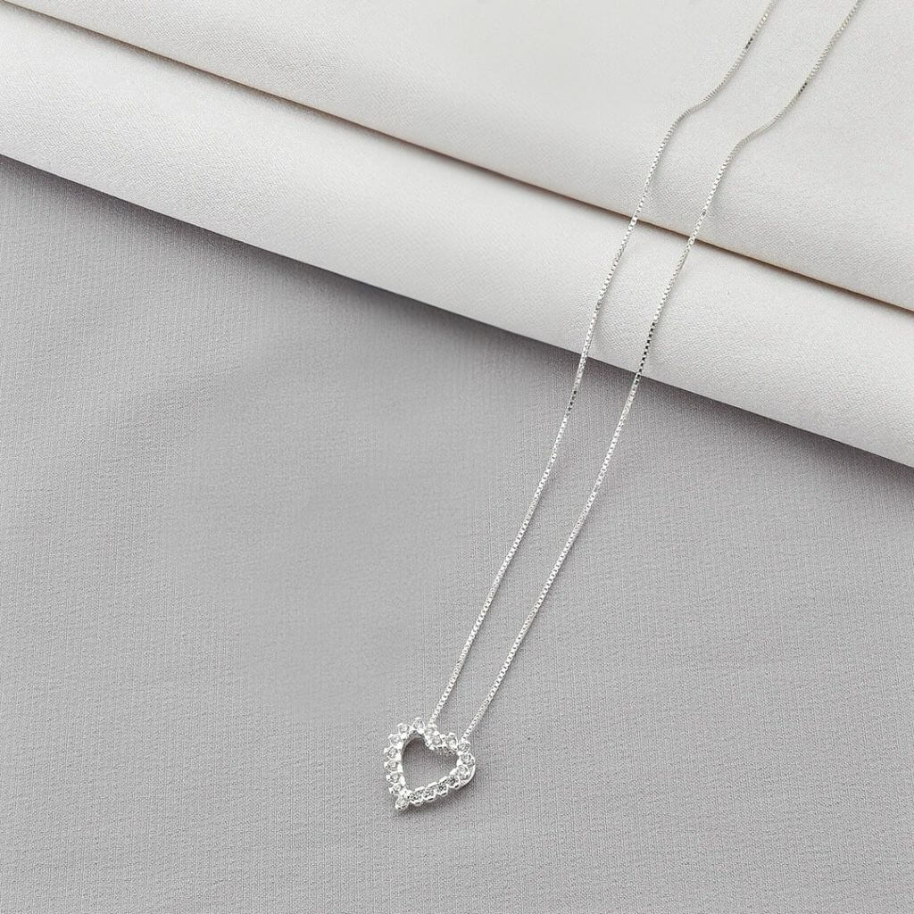 Colar Coração Cravejado Vazado Prata 925