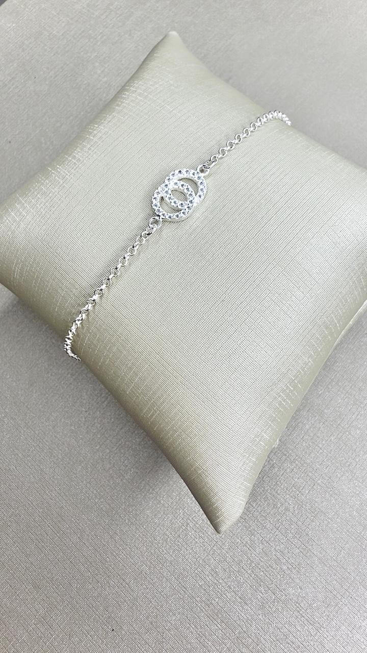 Pulseira Dois Círculos Cravejados Prata 925 | Mônac |