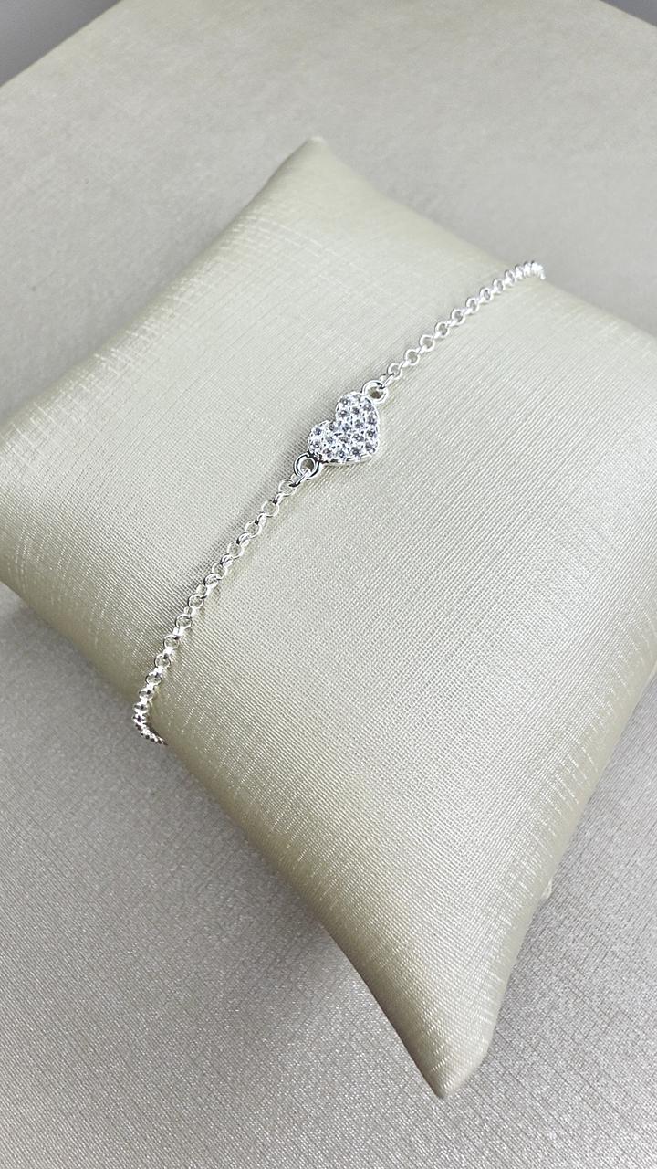Pulseira Coração Cravejado Prata 925