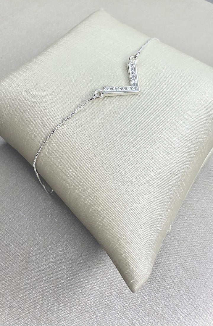 Pulseira V Cravejada Prata 925