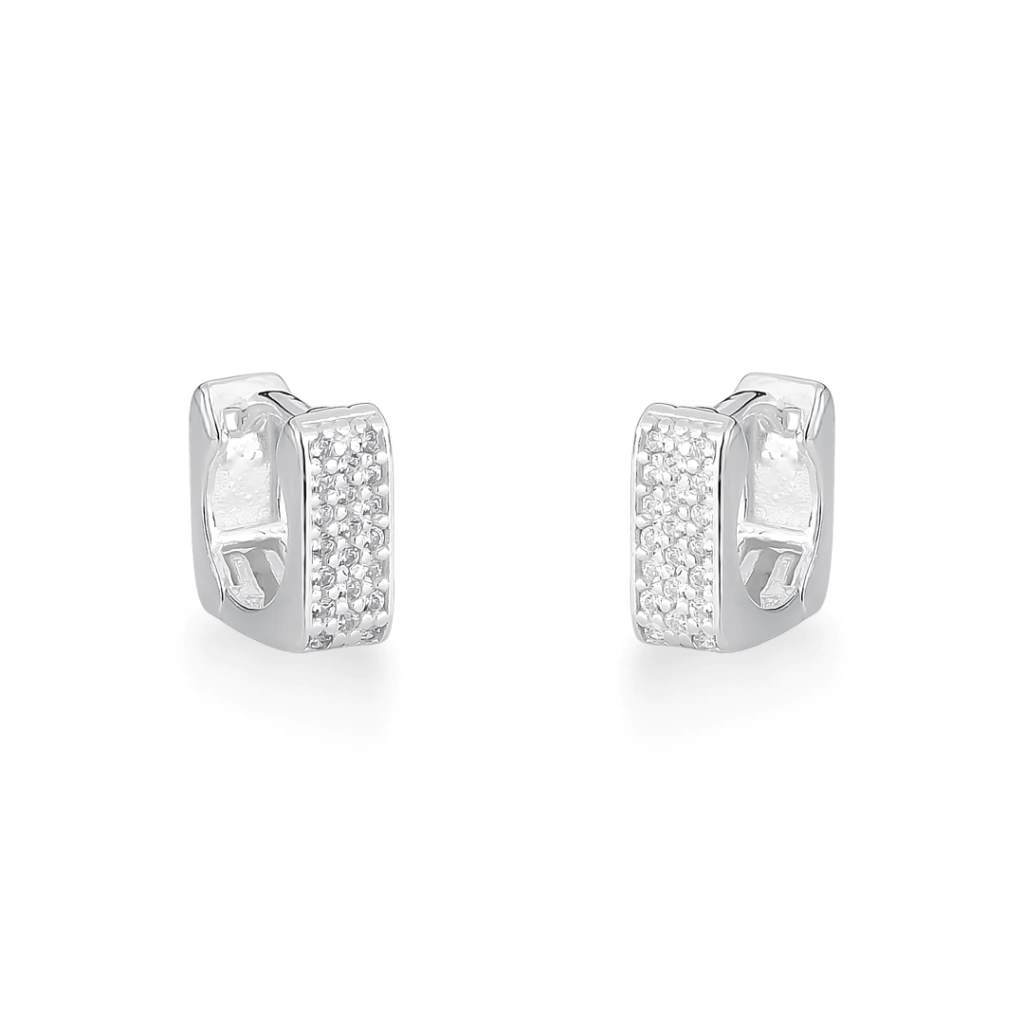 Brinco de Argola Quadrado 3 Fileiras Cravejado Prata 925