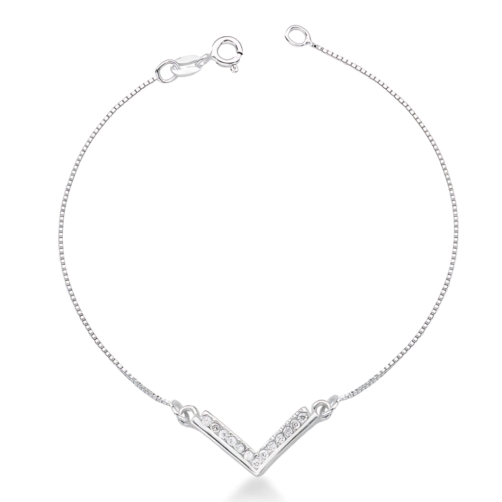 Pulseira V Cravejada Prata 925