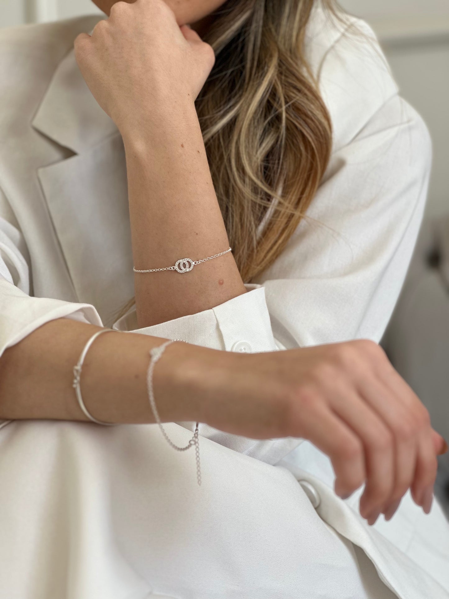 Pulseira Dois Círculos Cravejados Prata 925